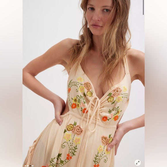 Free People Bali Palm DesertBodysuit Embroidered Maxi Dress S